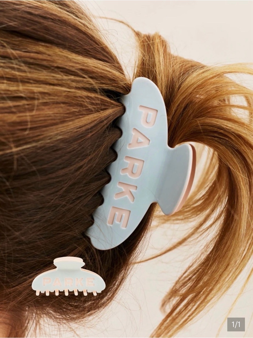 PARKE Pastel Blue Hair Claw Clip with Pale Pink Trim